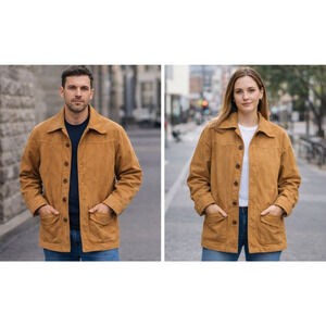 Vtg Unisex Pacific Trail Sportswear Tan PVC suede Barn Chore Jacket Korea Sz-40